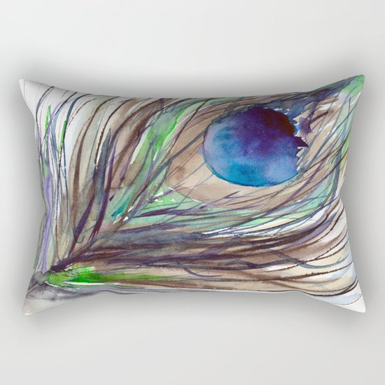 Peacock piece || watercolor Rectangular Pillow