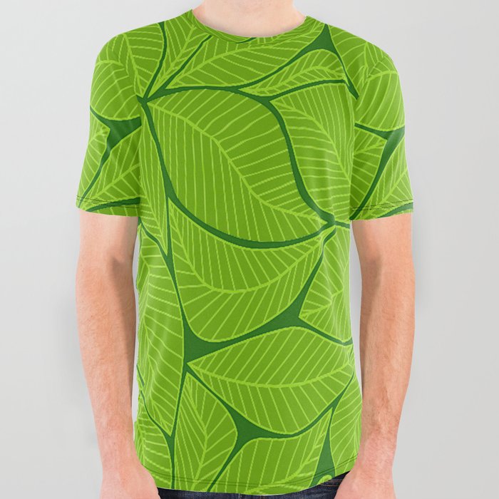Green Leaves Background. All Over Graphic Tee