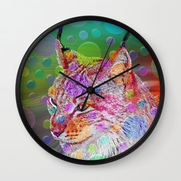 Smiling, colorful lynx - abstract Wall Clock