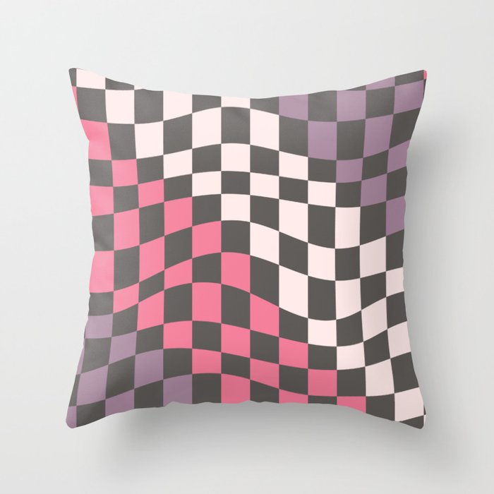 Pink pueple diagonal wavy checker Throw Pillow