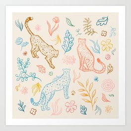 Rainbow Cheetahs and plants Art Print