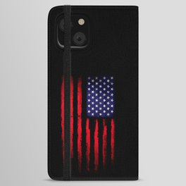 Vintage American flag on black iPhone Wallet Case