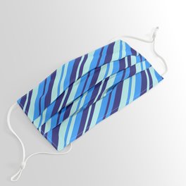 [ Thumbnail: Blue, Midnight Blue, and Turquoise Colored Lined/Striped Pattern Face Mask ]