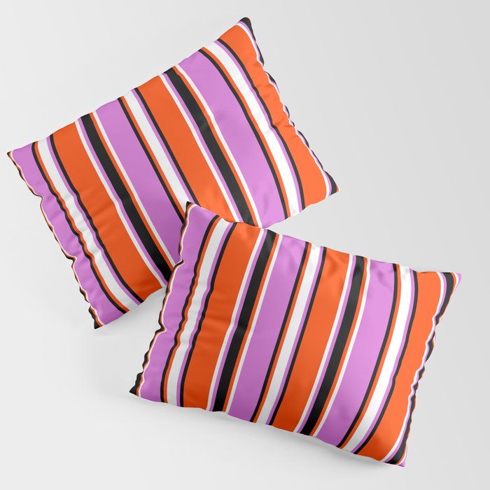 Red, Black, Orchid, and White Colored Stripes Pattern Pillow Sham