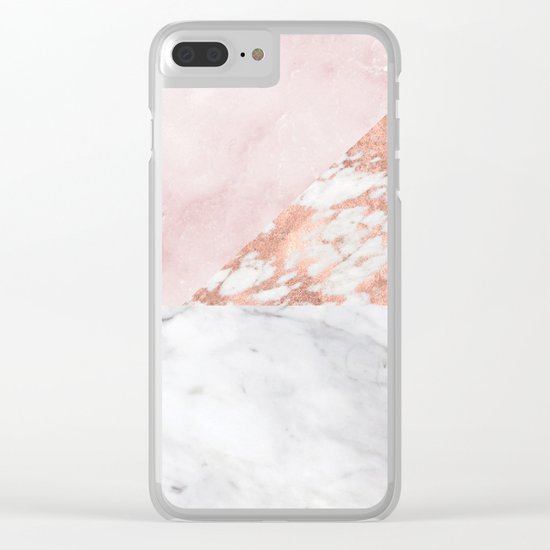 Mixed pinks rose gold marble Clear iPhone Case
