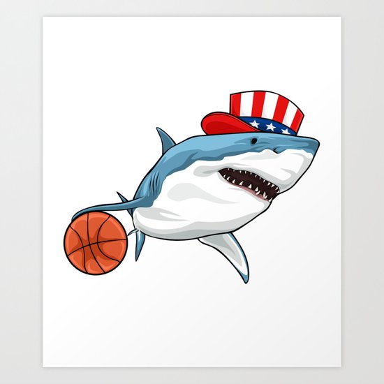 Shark Basketball 4th Of July Art Print By Merchmojo Society6