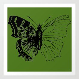 Green Abstract Butterfly Antique German Diagram Asymmetrical Illustration - Green edit by Veda Wings Minimalist Outline Art Print