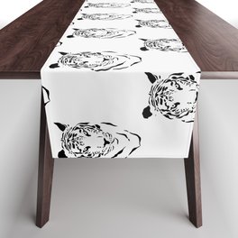 tiger head_black on white Table Runner
