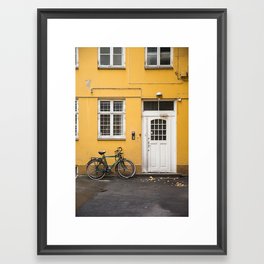yellow house with bikes, Copenhagen Framed Art Print