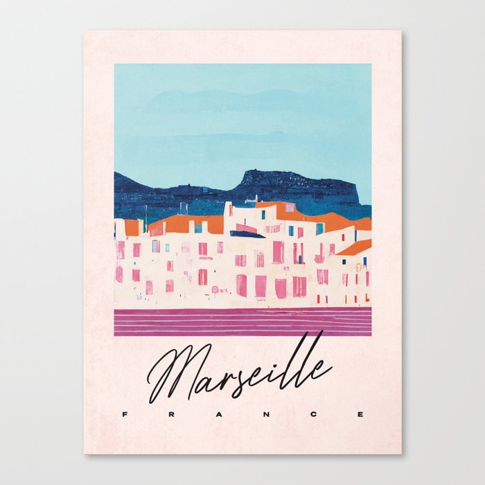 Marseille Abstract Landscape Travel Poster Retro Canvas Print