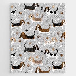 Basset Hound Paws and Bones Gray Jigsaw Puzzle