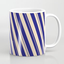 [ Thumbnail: Midnight Blue & Tan Colored Lined Pattern Coffee Mug ]
