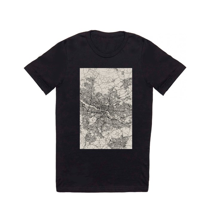 Glasgow, Scotland - Black and White Map T Shirt