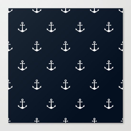 Dark Blue Anchor Pattern Canvas Print