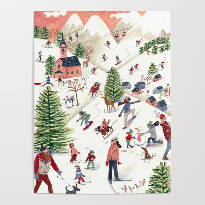 Skiing in snow mountains Poster