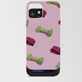 Pastel pink fitness pattern with dumbbels iPhone Card Case