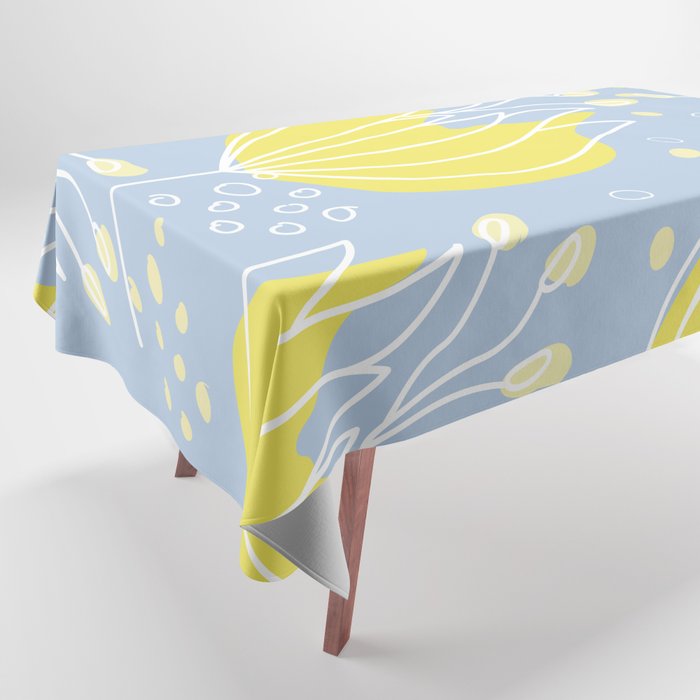 Large Yellow Daisy Like Flowers Yellow Wildflower Blue Background Tablecloth