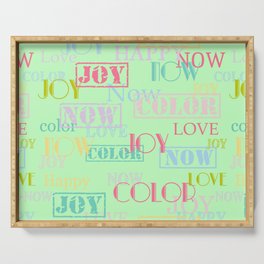 Enjoy The Colors - Colorful Typography modern abstract pattern on pale mint green color Serving Tray