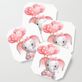 Pink Baby Elephant with Balloons Coaster