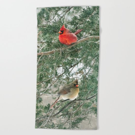 Tree for Two (Northern Cardinals) Beach Towel