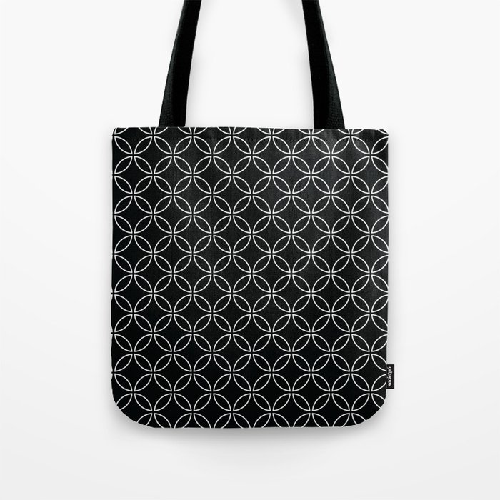 Black and White Four Leaf cement circle tile. Geometric circle decor pattern. Digital Illustration b Tote Bag