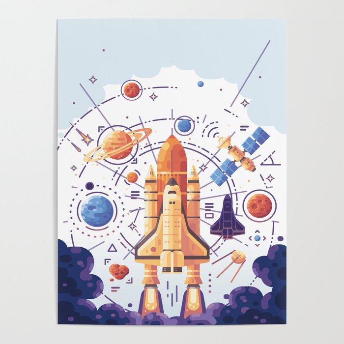 Space Rocket with Planets Poster