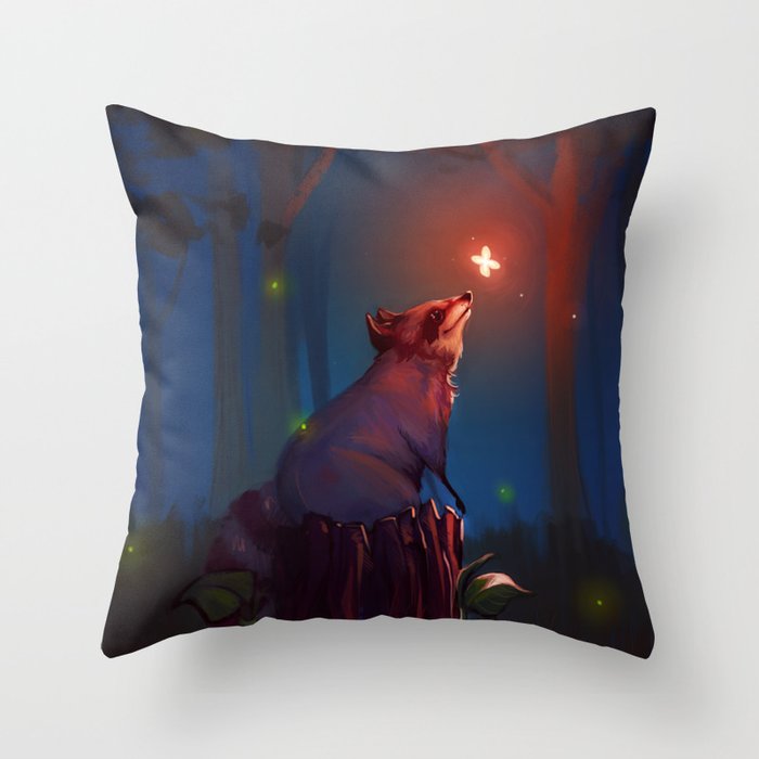 Enchanted Raccoon Throw Pillow