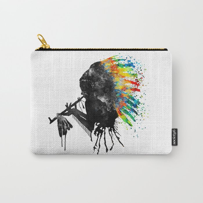 Indian Silhouette With Colorful Headdress Carry-All Pouch