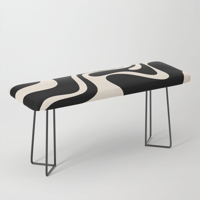 Retro Liquid Swirl Abstract in Black and Almond Cream 2 Bench | Painting, Digital, Pattern, Black-and-white, Pop-art, Abstract, Trippy, Black, Retro, Aesthetic