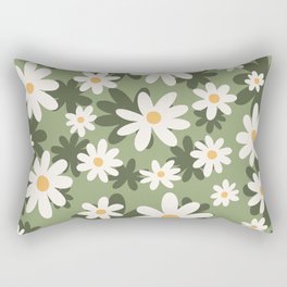 Flower Market London, Retro Daisies  Print, Green Ditsy Pattern Rectangular Pillow
