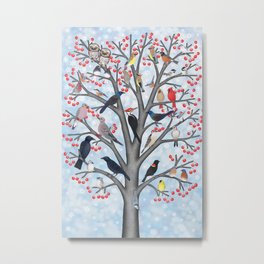 winter birds of North America Metal Print | Redwingedblackbird, Colored Pencil, Cedarwaxwings, Housefinch, Treewithberries, Northerncardinals, Drawing, Songbirds, Robin, Tuftedtitmouse 