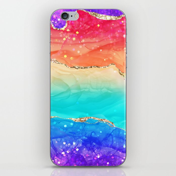 Vibrant Rainbow Glitter Agate Texture 02 iPhone Skin