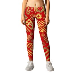Double Happiness and Chinese coins pattern Leggings
