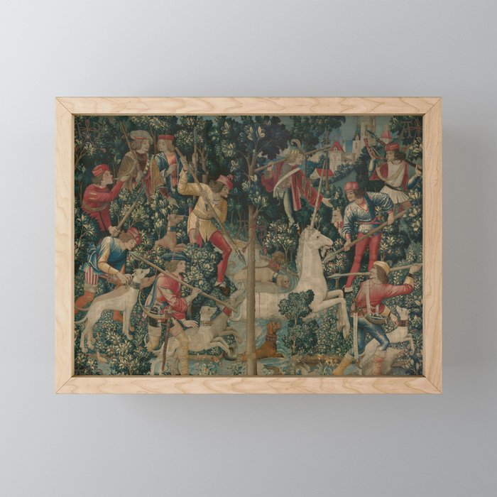 The Unicorn Crosses a Stream (from the Unicorn Tapestries) Framed Mini Art Print