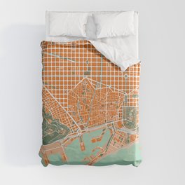 Barcelona city map orange Duvet Cover