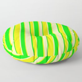 [ Thumbnail: Lime, Yellow, and Pale Goldenrod Colored Striped Pattern Floor Pillow ]