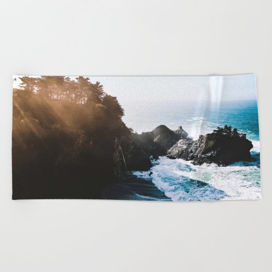 Cliff, Wave, and Beach Beach Towel