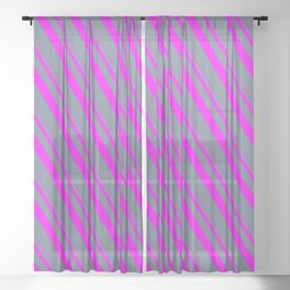 [ Thumbnail: Fuchsia and Slate Gray Colored Lines/Stripes Pattern Sheer Curtain ]