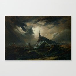 Carl Blechen - Stormy Sea with Lighthouse - German Romanticism - Oil Painting Canvas Print