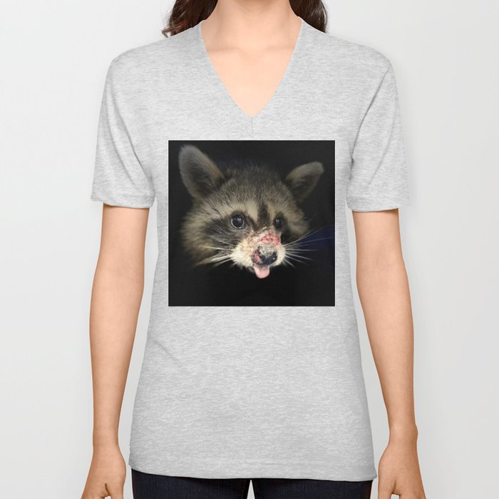 Tonka the Raccoon  V Neck T Shirt