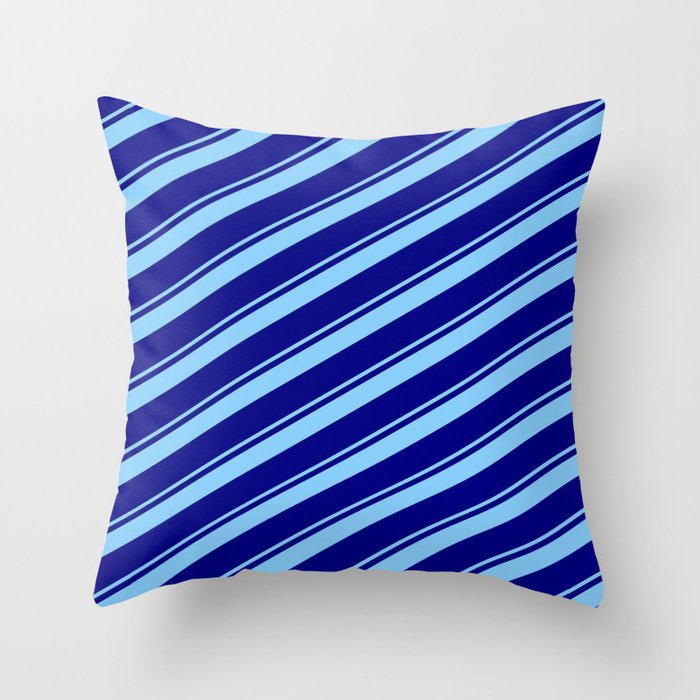 Light Sky Blue & Blue Colored Lined Pattern Throw Pillow