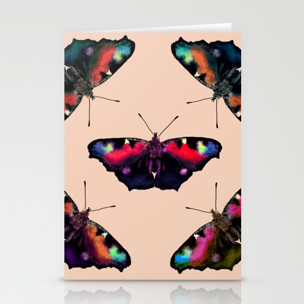 Colorful Mirrored Moths: Beige Stationery Cards