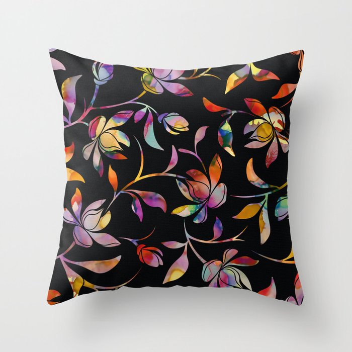 Colored Ink-painted Flowers Throw Pillow