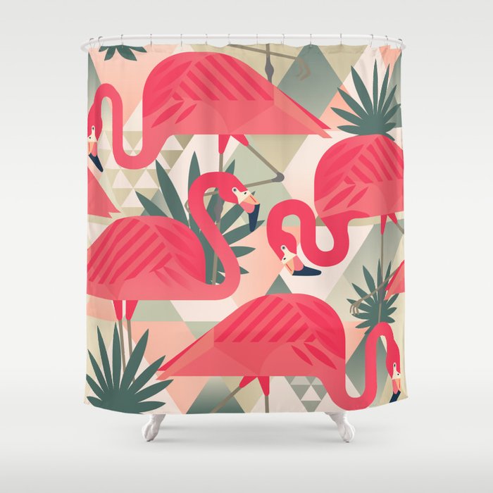 Retro Flamingo Patter Shower Curtain