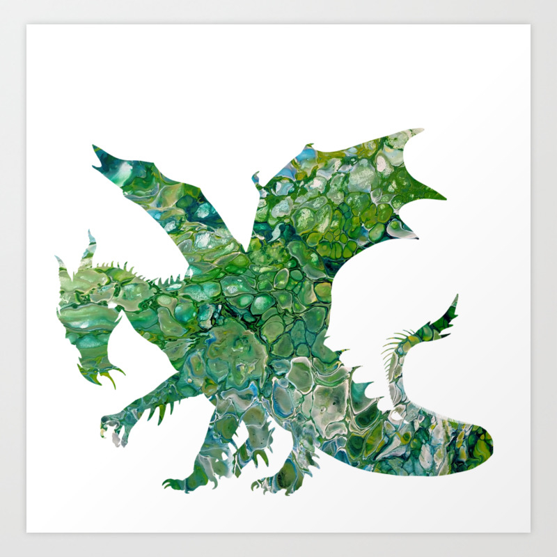 Green Fluid Pour Abstract Art Dragon Image Design Art Print By