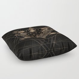 Regal moth in Sacred Geometry - Black and Gold Floor Pillow