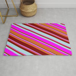 [ Thumbnail: Maroon, Powder Blue, Fuchsia, and Chocolate Colored Pattern of Stripes Rug ]