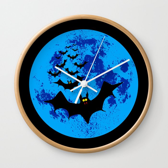 Vampire Bats Against The Blue Moon Wall Clock