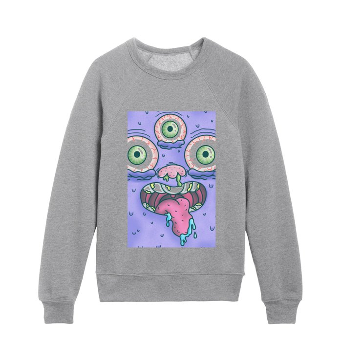 Cartoonish ugly disgusting scary face.  Kids Crewneck