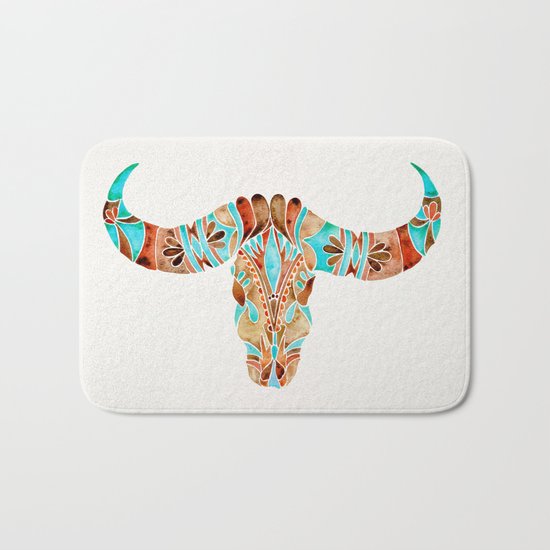 Water Buffalo Skull – Blue & Brown Bath Mat